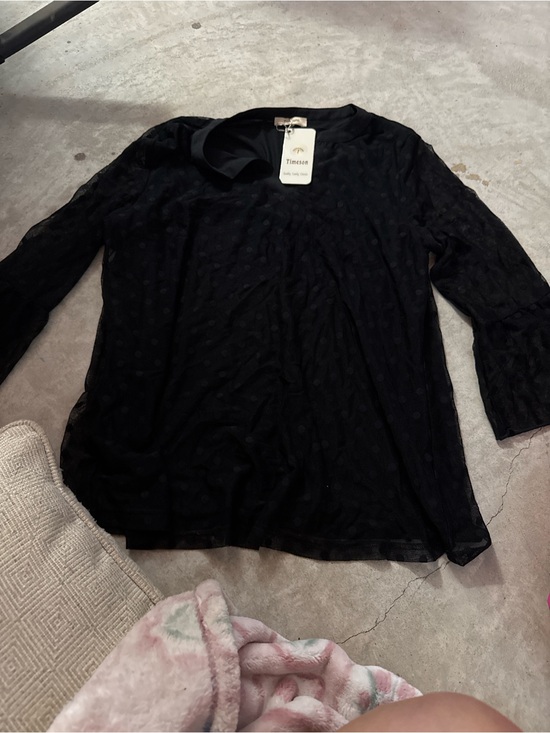 Tops - Black Polka Dot Long-Sleeve Sheer Top